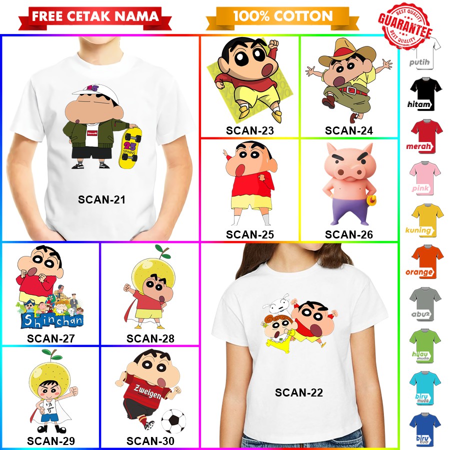 [FREE NAMA!!] Baju Kaos ANAK DAN DEWASA CRAYON SHINCAN SINCHAN BANYAK MOTIF