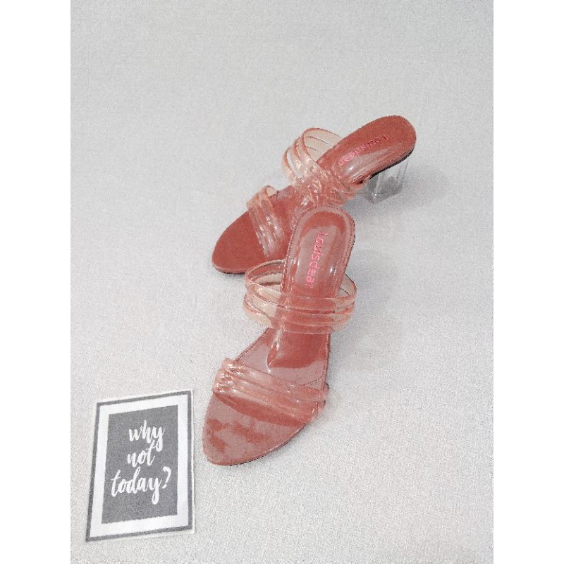 sendal kaca pesta wanita terbaru kekinian heel 7 cm bahan glossy  LOUISDEAR ZR H2