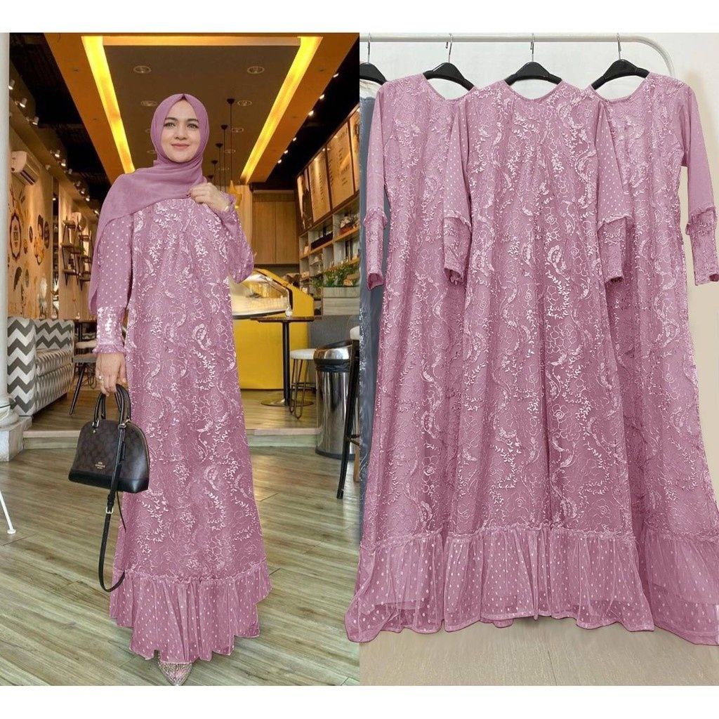 MX HUMAIRA FASHION GAMIS  BRUKAT WANITA / PAKAIAN MUSLIM / DRESS PESTA MEWAH TERLARIS TERBARU