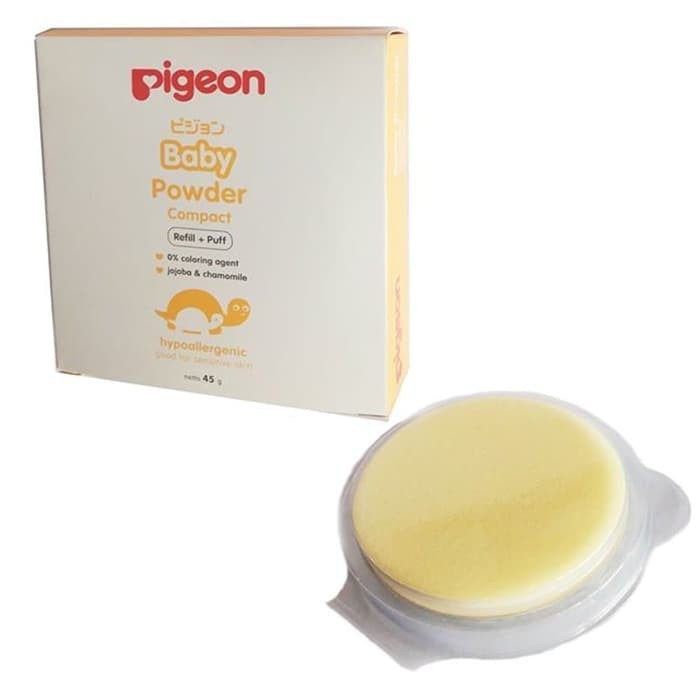 Bedak Bayi Pigeon Baby Compact Powder Cake Hypoallergenic Chamomile Refill + Puff 45gr