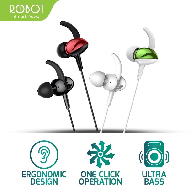 ROBOT Headset handfree hanset RE801 Wired Earphone Bass Android iPhone Original - Garansi 1 Tahun