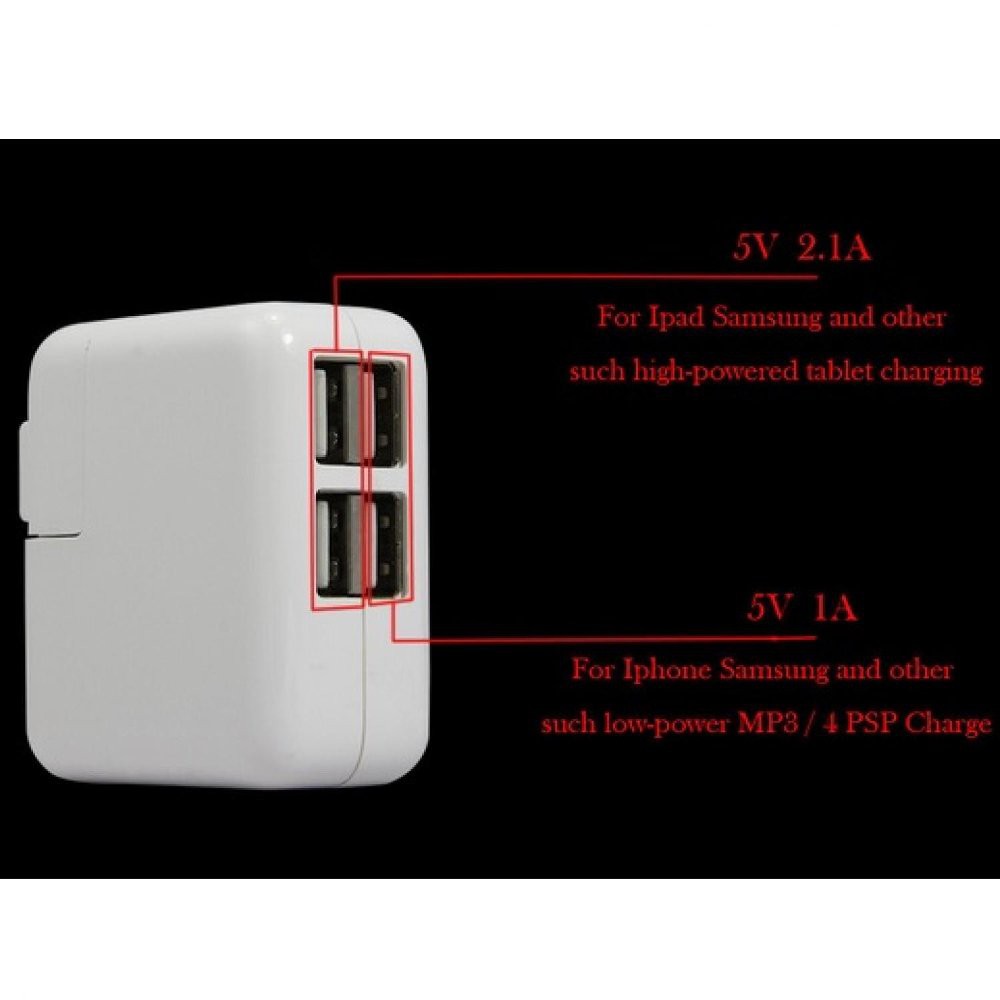 USB Charger 4 Port with LED Charging Display - White