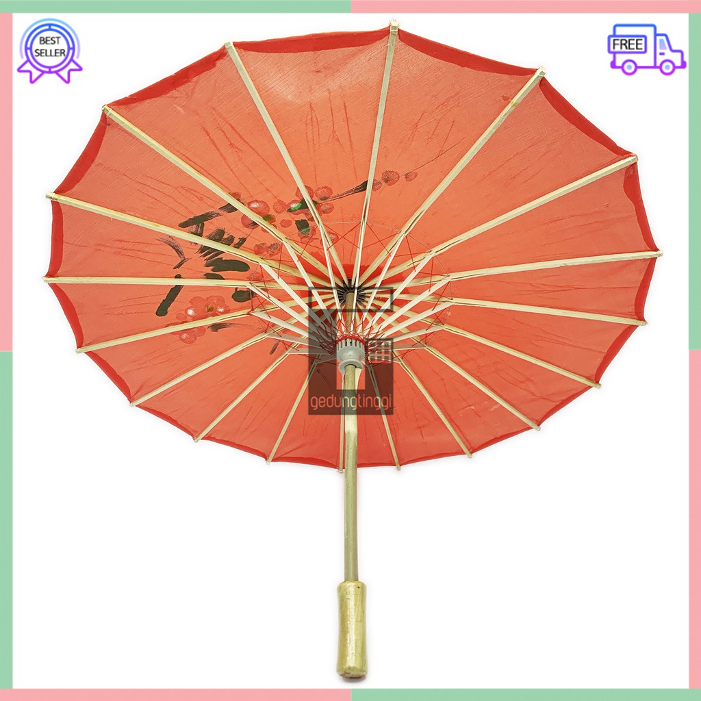 Payung Bambu Menari Nari Dekorasi Imlek Jepang Japan China Cina Korea Motif Lukisan Gambar Karakter Meihwa Meihua Mehwa Sakura Merah Mini Lipat Buka Tutup Murah Anak Dewasa Bamboo Umbrella