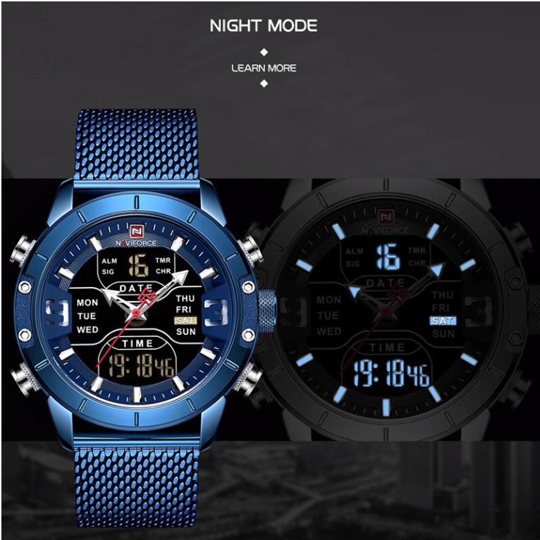 Jam Tangan Pria NAVIFORCE 9153 Analog Digital Premium Stainless Mesh Band Luxury Water Resistant