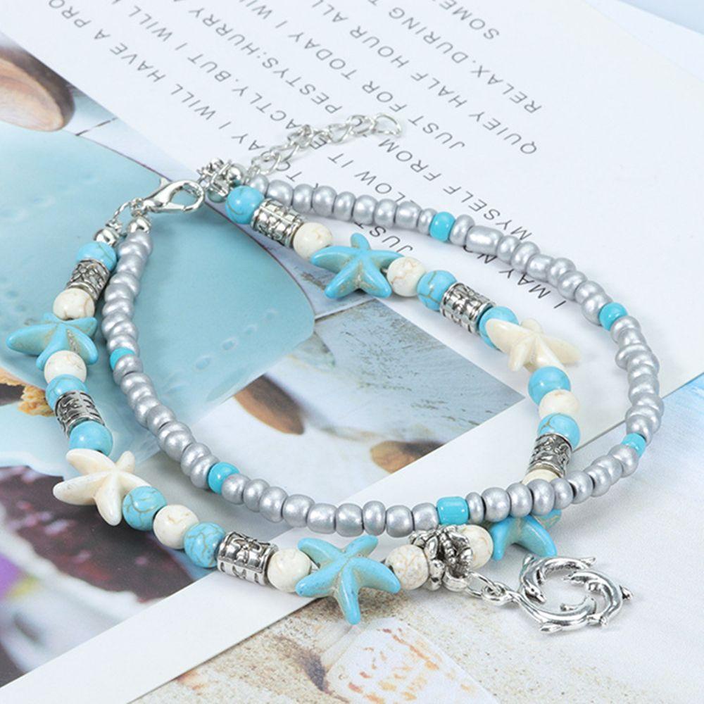 Preva Turtle Anklet Women Adjustable Double-deck Ocean Pendant Gelang Kaki Pasangan Turquoise Kaki Rantai