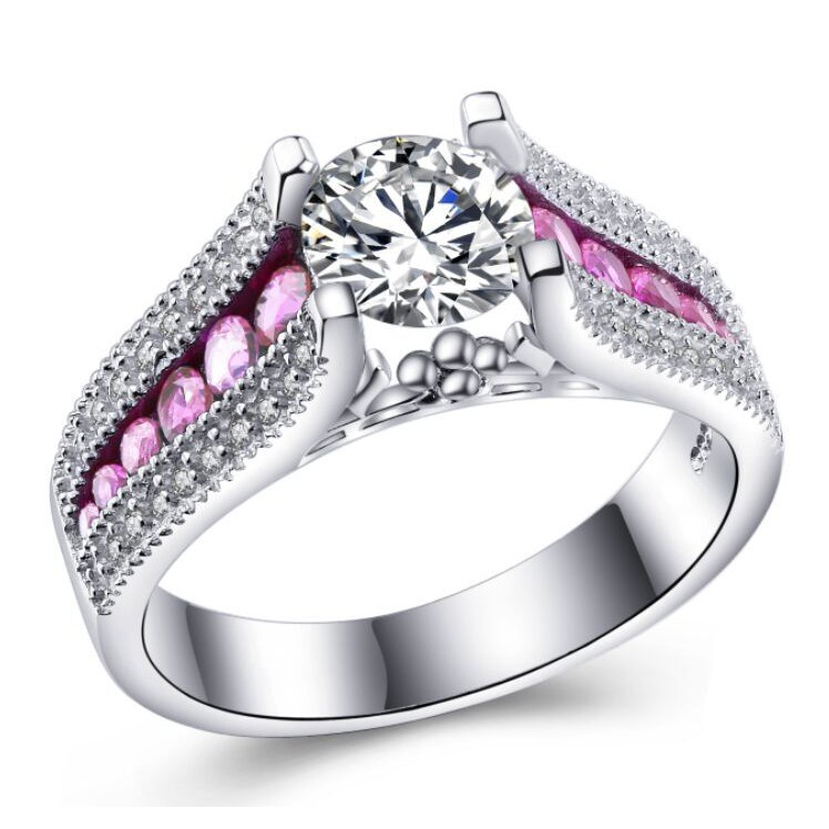 Cincin Berlian Lapis Emas Putih Premium Batu Pink Muda Cincin Berlian Lapis Emas Putih Premium Batu Pink Muda