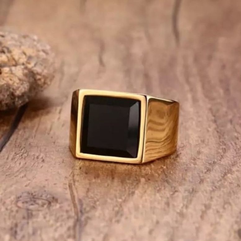 COD!! Cincin Titanium Black Onyx Ring stainless steel pria keren