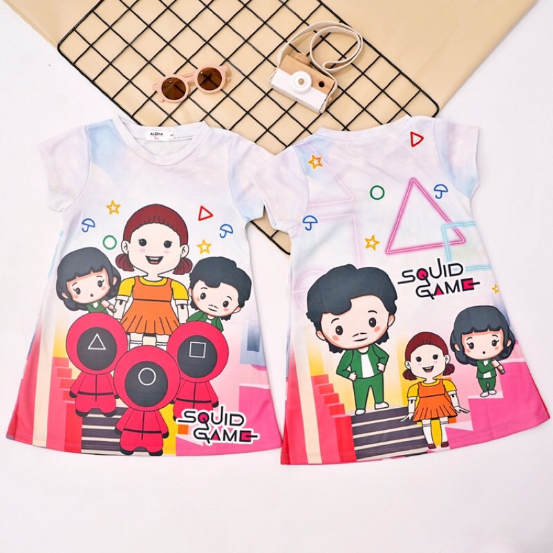 DRESS ANAK ALOHA KAI SQUID GAME 001 SCUBA IMPORT SIZE 4 - 14 (2-8th)