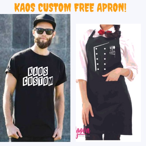 BAJU KAOS SABLON CUSTOM SATUAN FOTO GAMBAR NAMA GRATIS APRON