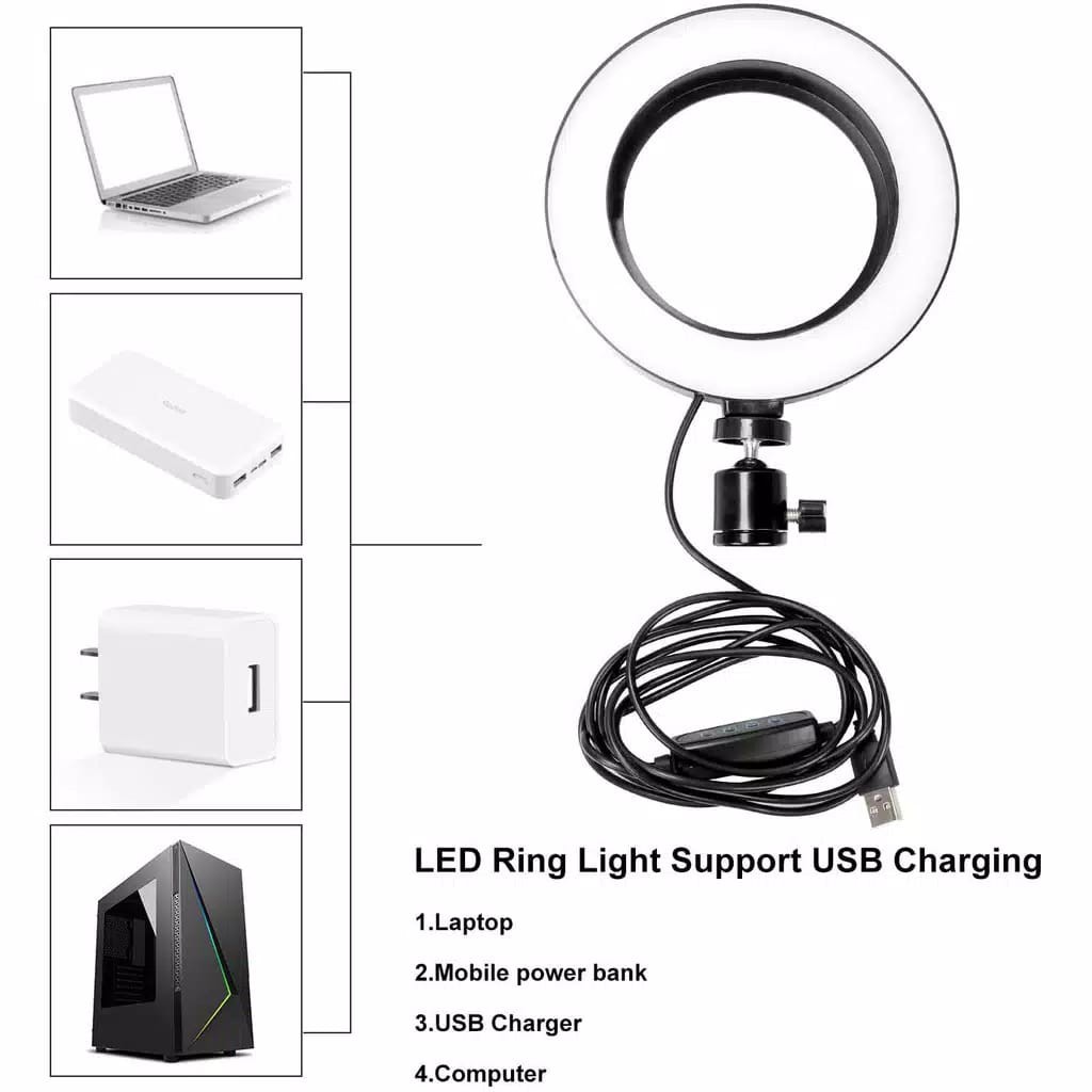 &lt;^ SJA ^&gt;Paket Tripod 100cm + Lampu Ring Light LED 26 cm - 3110-SILVER