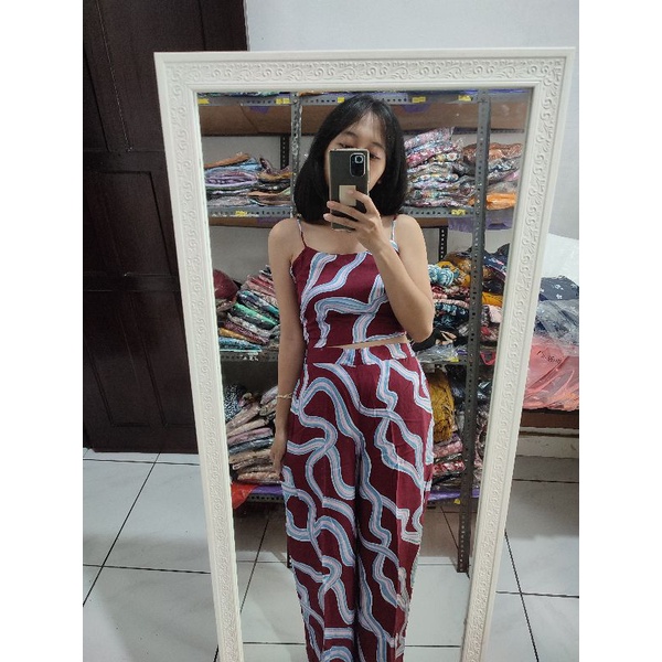 ONE SET KULOT PATTERN // SETELAN TANKTOP FLOWERY-Maroon2 vanesa