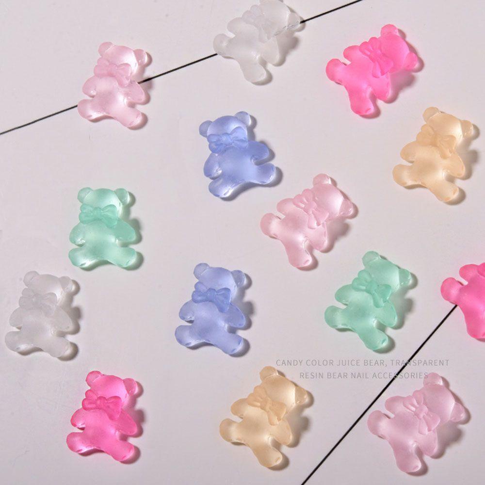 AUGUSTINA Augustina Bear Nail Art Dekorasi Lucu Resin Aurora Candy Bow Tie Bear Kristal DIY Ornamen