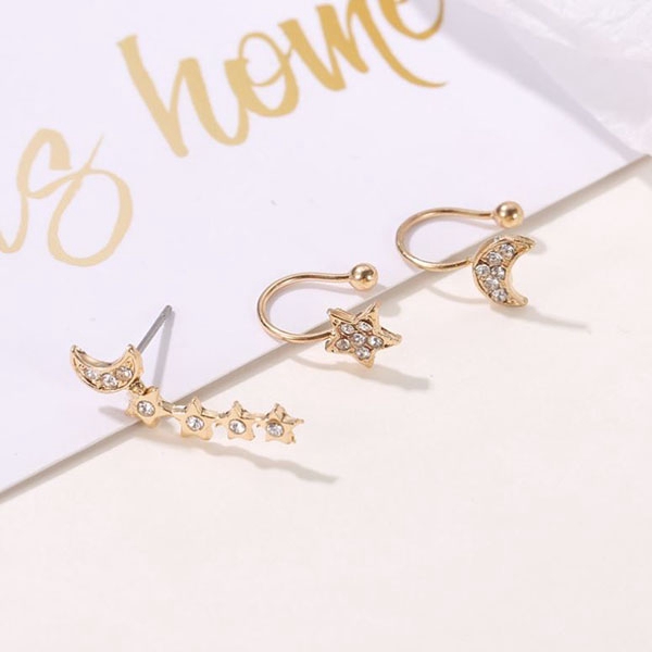 anting 1 sisi 3 pcs full diamon star moon earrings (3F1) jan222