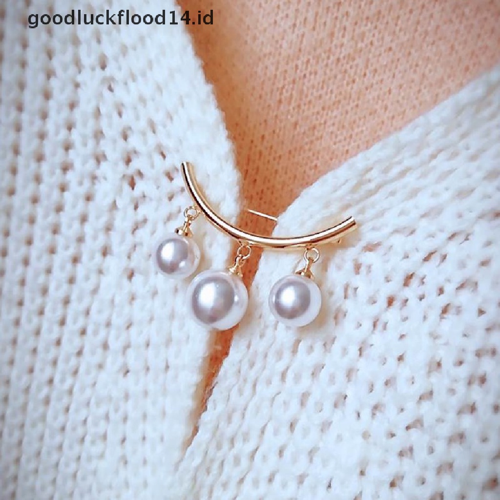 [OOID] Fashion Pearl Fixed Strap Charm Safety Pin Brooch Sweater Cardigan Clip Chain ID