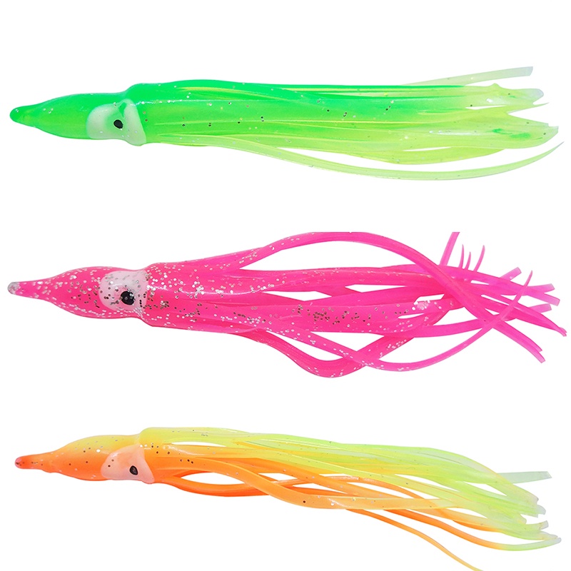 10PCS Mix Colors Umpan Mancing relix nusantara Soft Plastic Lure Octopus Tuna Alat Pancing Squid lure Alat Pancing Umpan Ikan 5cm 9cm 11cm Squid jig Kail Pancing