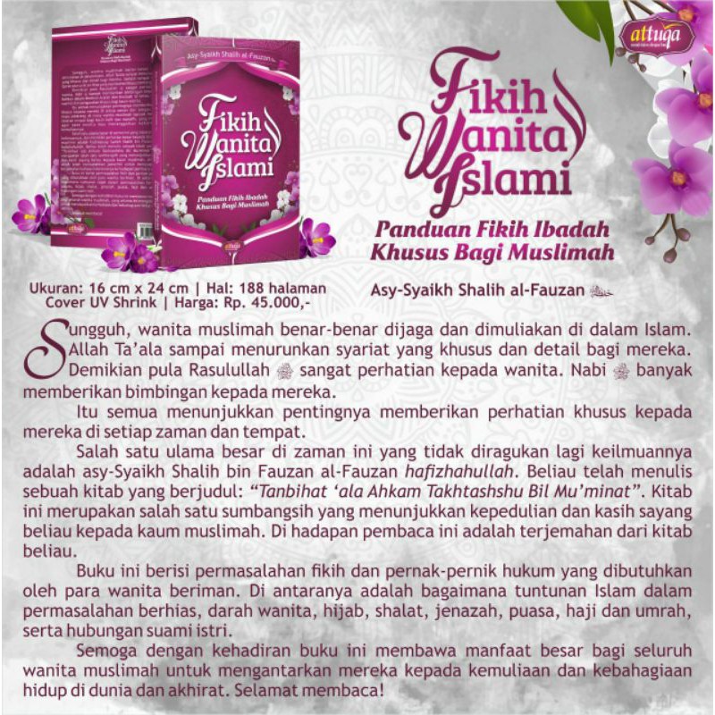 Buku FIKIH WANITA ISLAMI - ATTUQA - FIQIH WANITA - FIQIH MUSLIMAH - HUKUM-HUKUM IBADAH BAGI WANITA - SYARIAT WANITA ISLAM - Keluarga