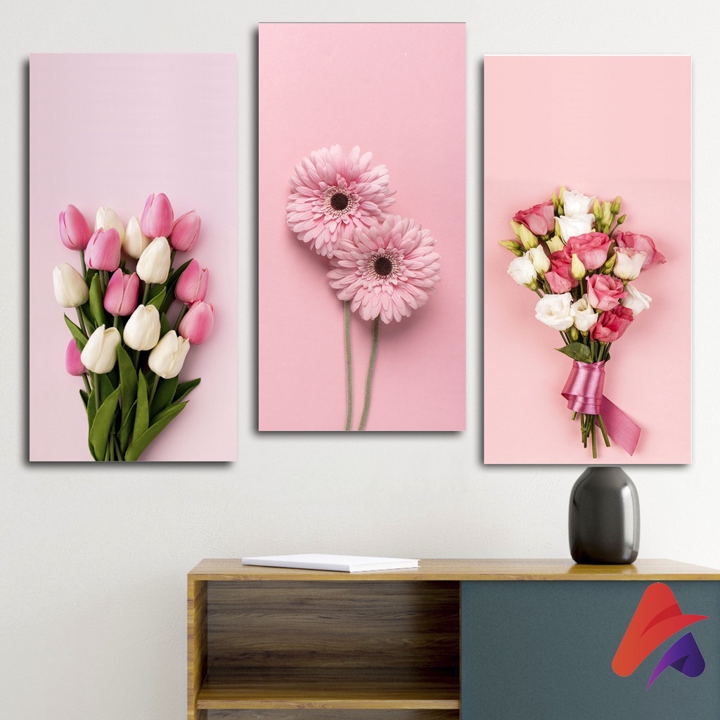 HIASAN DINDING BUNGA WALL DECOR BUKET (15x30 cm) PAJANGAN KAYU BUNGA POSTER KAYU HIASAN DINDING KAMAR