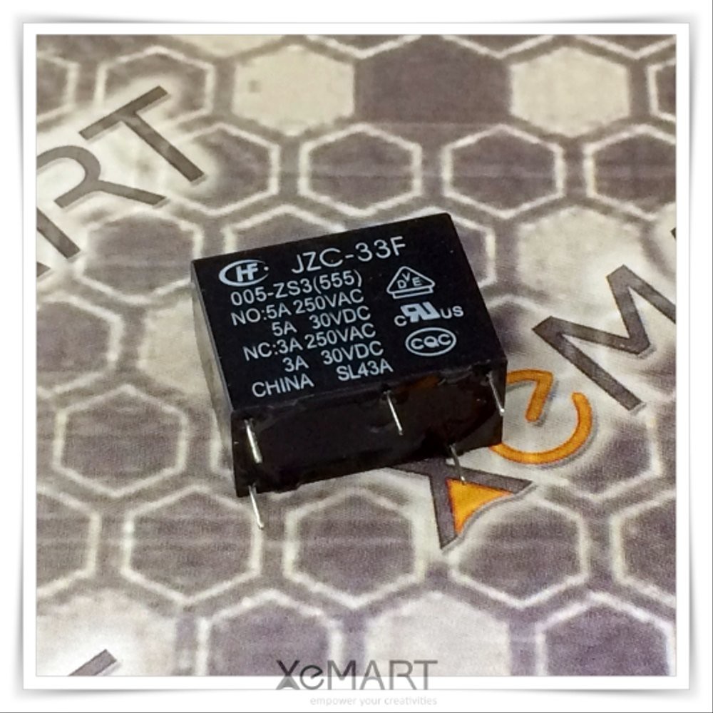 Relay 5V JZC-33F 5P SPDT Subminiature Intermediate Relay NO 5A NC 3A HongFa Original