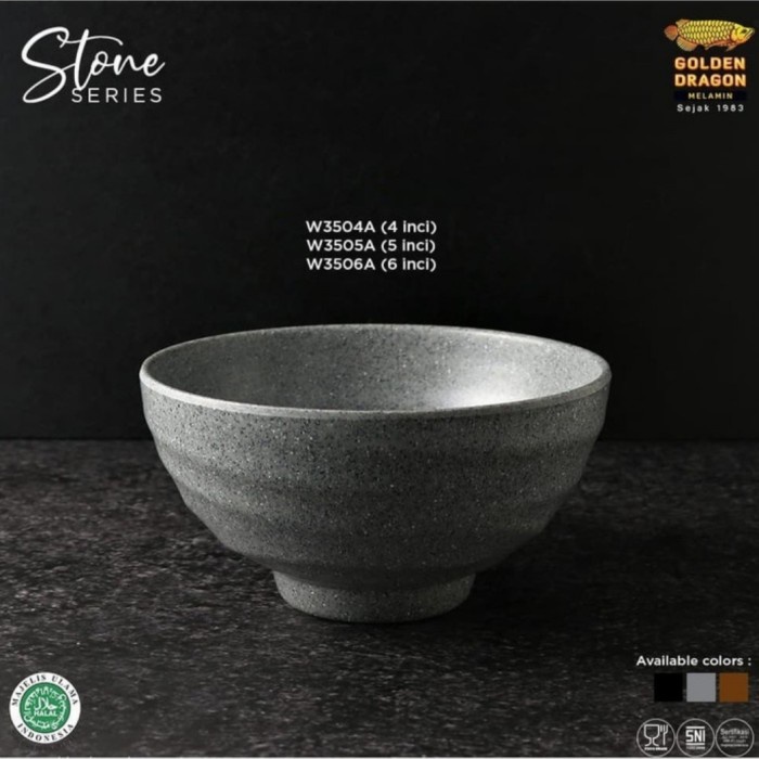 Mangkok Kaki Tembikar 6&quot; Abu Abu Stone Melamine W-3506A Golden Dragon