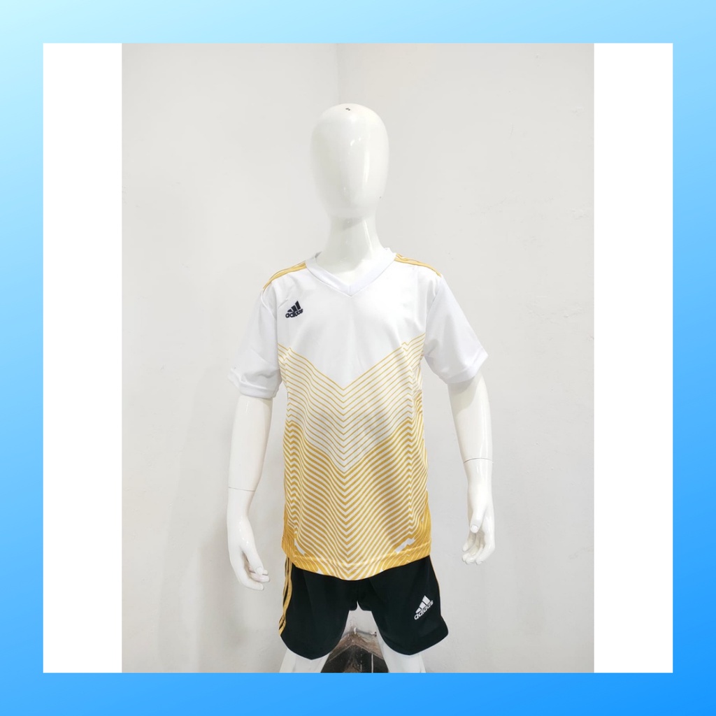 Kaos futsal anak laki-laki jersey sepak bola baju celana setelan jersy perempuan stelan t-shirt outfit seragam kostum olahraga casual suit pakaian jarsey oblong apparel sports jersi soccer ST.AD162 putih