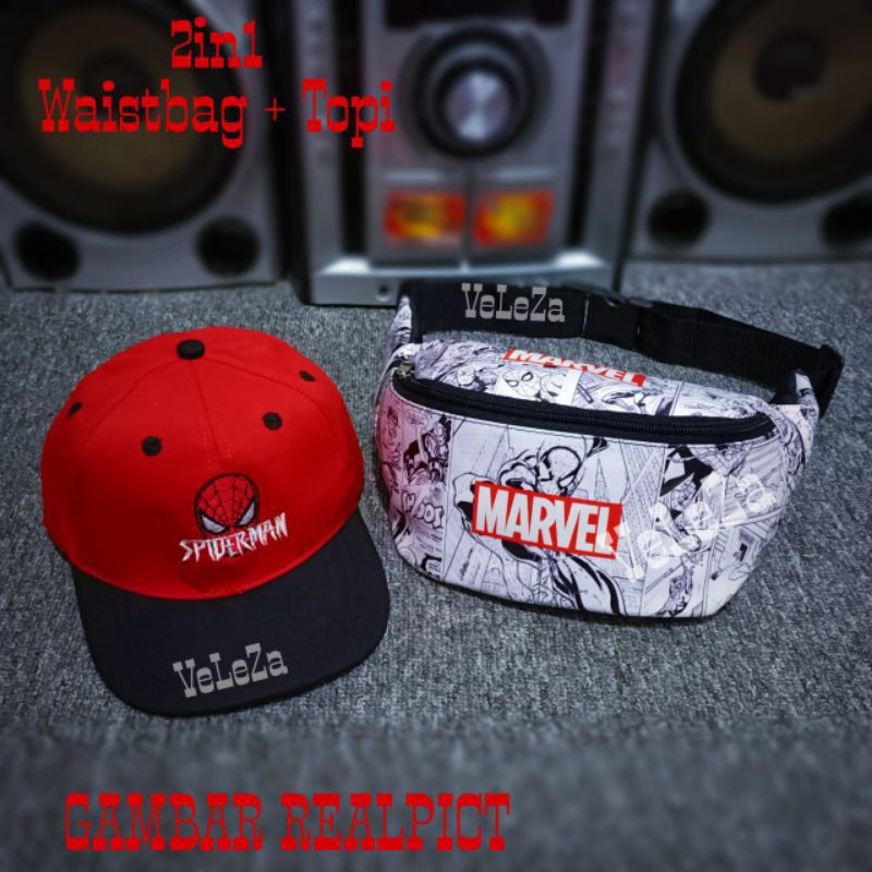 Waistbag anak karakter marvel 2in1 - Waist bag + topi