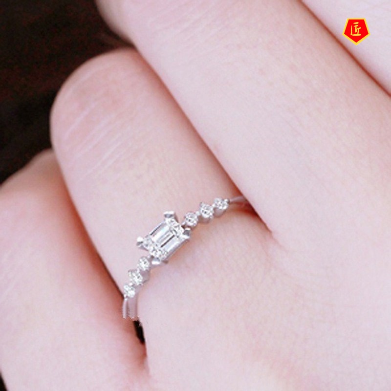 [Ready Stock]925 Silver Exquisite Square Diamond Japanese Style Ring