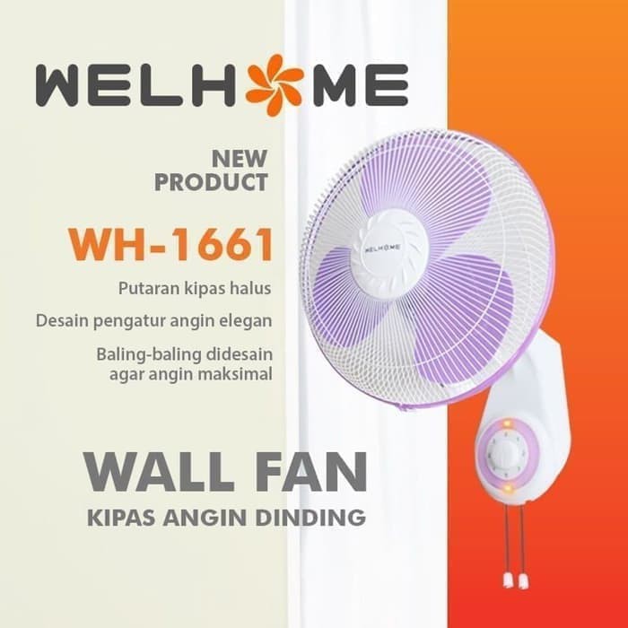 (KHUSUS JNT/JNE) kipas angin dinding/wall fan welhome 16 inch wh 1662