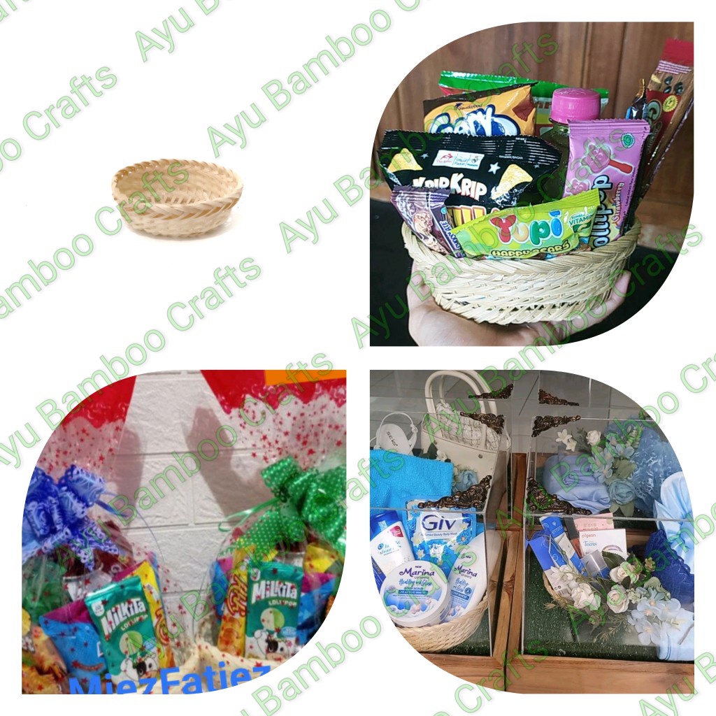 

Kerajinan Bambu Keranjang Snack Kiring Bulat Diameter 15 cm Uniiiik