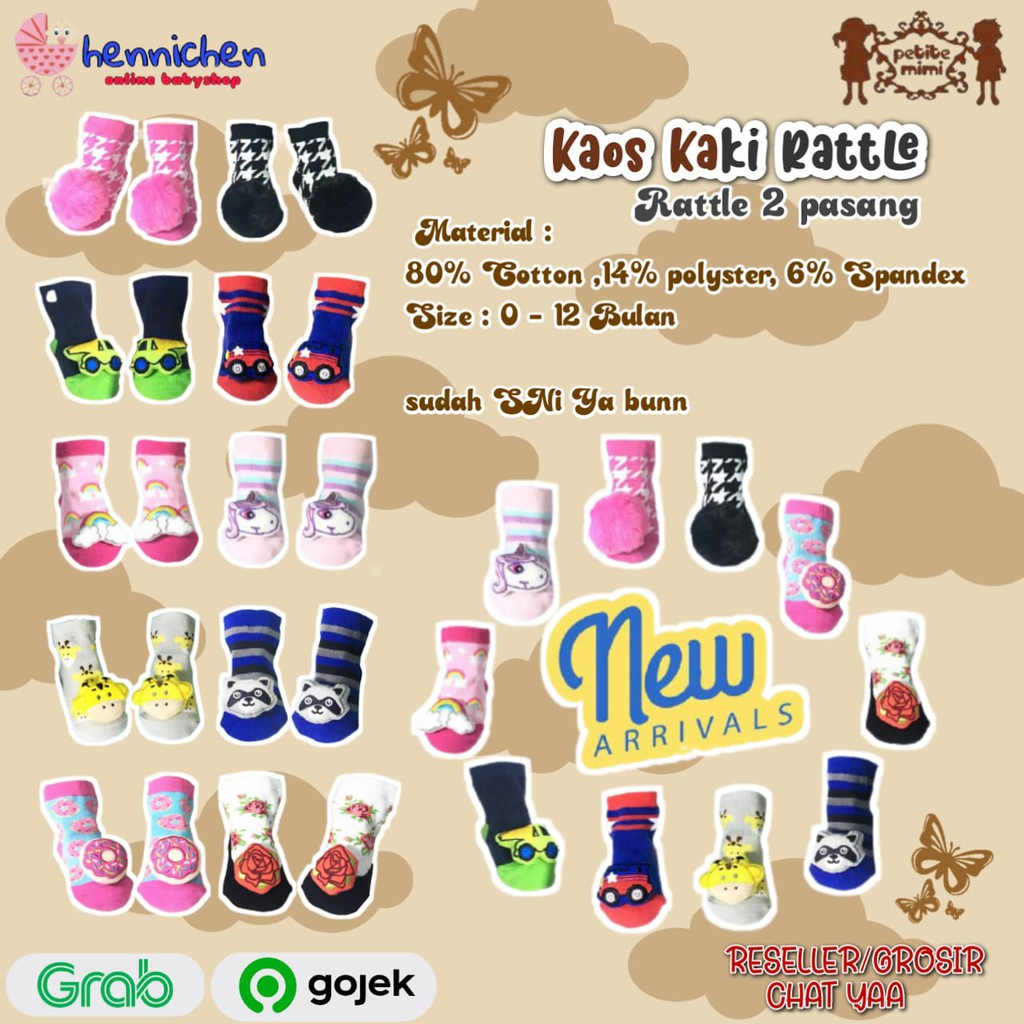 2 Psg Kaos Kaki Rattle / Rattle Socks Petite Mimi 0-12 bulan SNI 2 PASANG