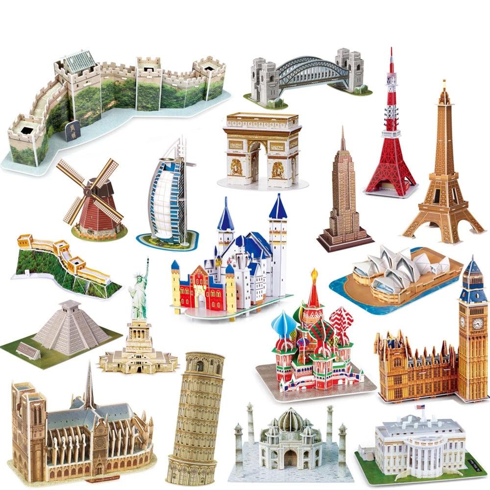 Needway   3D Puzzles Statue of Liberty Empire Gedung Negara Menara Miring Pisa Burj Al Arab Menara Hotel Jembatan Notre Dame de Paris Blok Bangunan