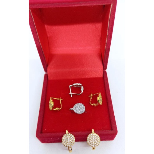 ANTING PERAK 925 ASLI LAPIS EMAS/ANTING JEPIT BULAT MATA PUTIH COR/ANTING ASLI SILVER/ANTING FASHION WANITA