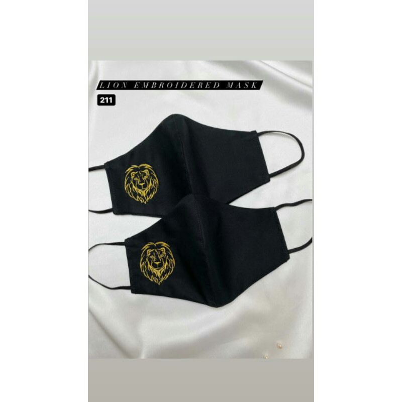 Masker Kain Bordir Lion Fashion Cowok Cewek Keren 3 Lapis Earloop Headloop