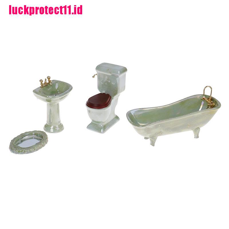 Lucktoy Mainan Miniatur Bathtub / Toilet / Wastafel Bahan Porselen Warna Hijau Untuk Aksesoris Rumah Boneka 1: 12