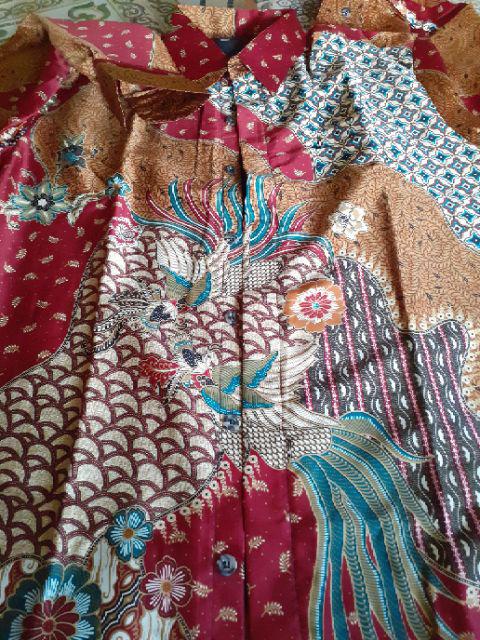 Kemeja Semi Sutera Silky Lapis Furing.m L Xl Xxl.merak Parang Kawung.batik Pekalongan