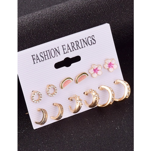 LRC Anting set Fashion Suit Fruit Flower Diamond Alloy Earrings V35415