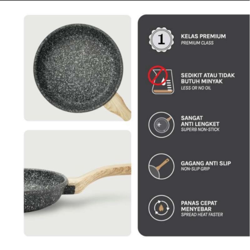 Debellin Premium Cookware Grey Fry Pan 24 cm -Penggorengan Granite Anti Lengket