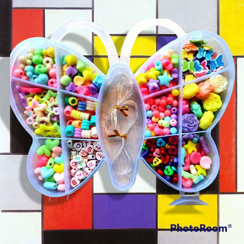 Mainan Anak Box Meronce kupu kupu kreasi kerajinan tangan menthosari membuat kalung dan gelang kado 