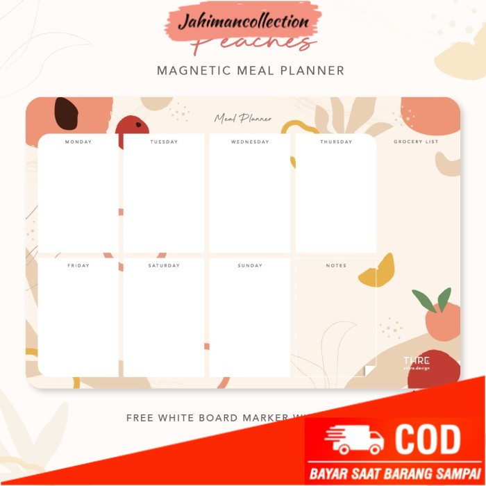 

✨ BISA COD ✨ Magnetic Meal Planner + Marker // Thre Design - Peaches