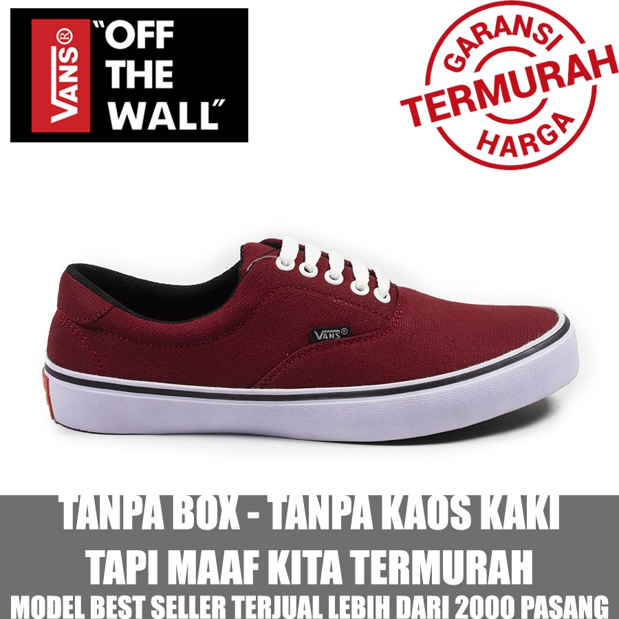 Sepatu Casual Pria Era Vans Authentic Hitam Dan Marun Full Black Sekolah