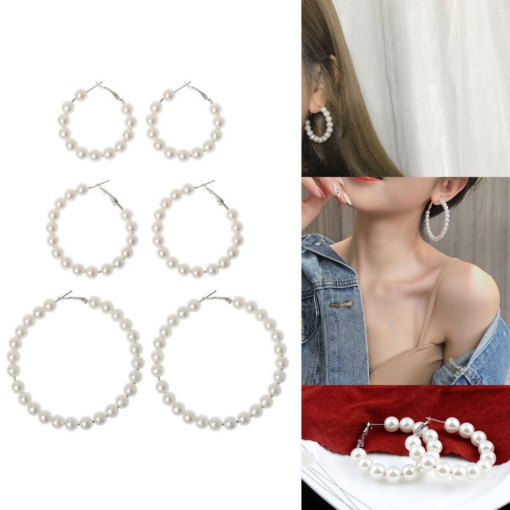 Lily Pearl Hoop Earrings Pesta Pernikahan Pertunangan Lingkaran Besar Bentuk Bulat