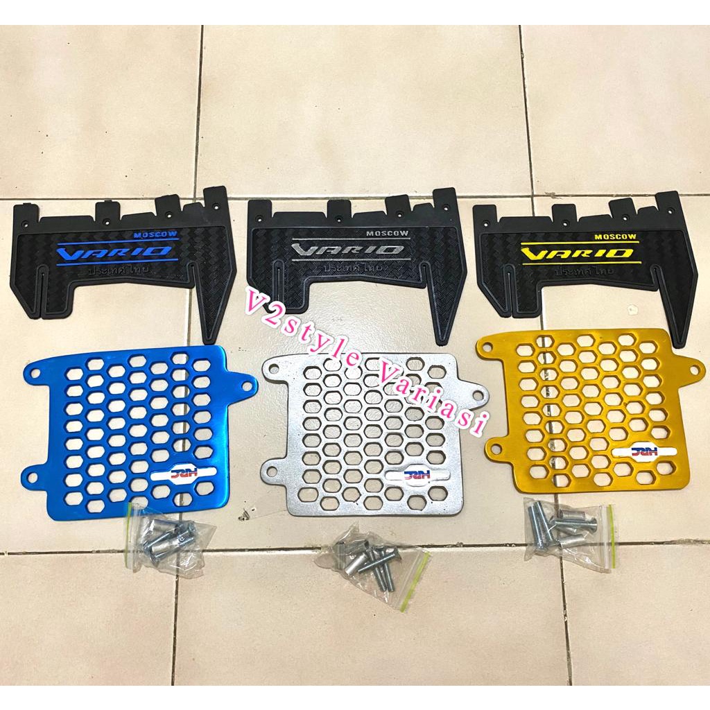 PAKET COVER RADIATOR + MUDFLAP KARBON HONDA VARIO TUTUP RADIATOR VARIO FI LED SET BAUT BOSHING PNP BIRU SILVER GOLD MUDFLAP KARBON TEBAL THAILOOK VARIO 125 150 FI LED TULISAN THAILAND KARPET PENAHAN LUMPUR PELINDUNG MESIN DINAMO ALAS KOLONG SPAKBOR