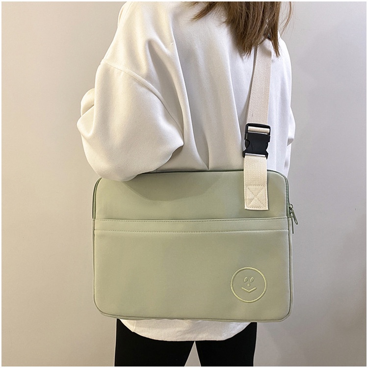 Sleeve Pouch Sarung Tas Bag Case Ipad Tab Tablet Macbook Air Pro Laptop Asus Acer Lenovo HP Huawei 11 12 13 14 15 inch Motif Gambar Smile Polos Warna Khaki Cream Hitam Black Hijau Green Lucu Cute Murah Korean Model Tali Selempang Jinjing