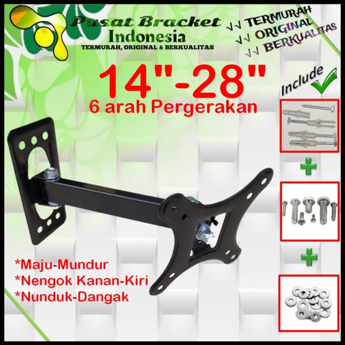 Bracket Tv 14 Monitor Lengan 14&quot; s/d 28&quot; 6arah Fleksible PBI.SWKNM-007