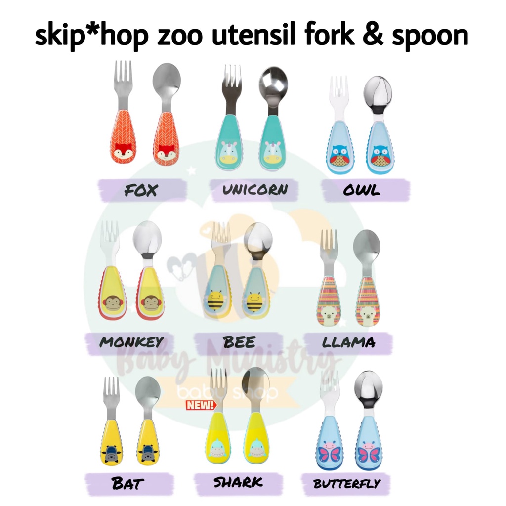 Skip Hop zoo Utensil Fork &amp; Spoon / alat makan bayi/ sendok makan/ sendok garpu anak / zootensils / zootensil / skiphop zootensils