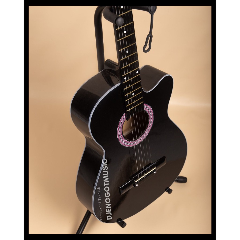 [PAKET KOMPLIT] Gitar Akustik  BLACK HITAM GLOSS Murah