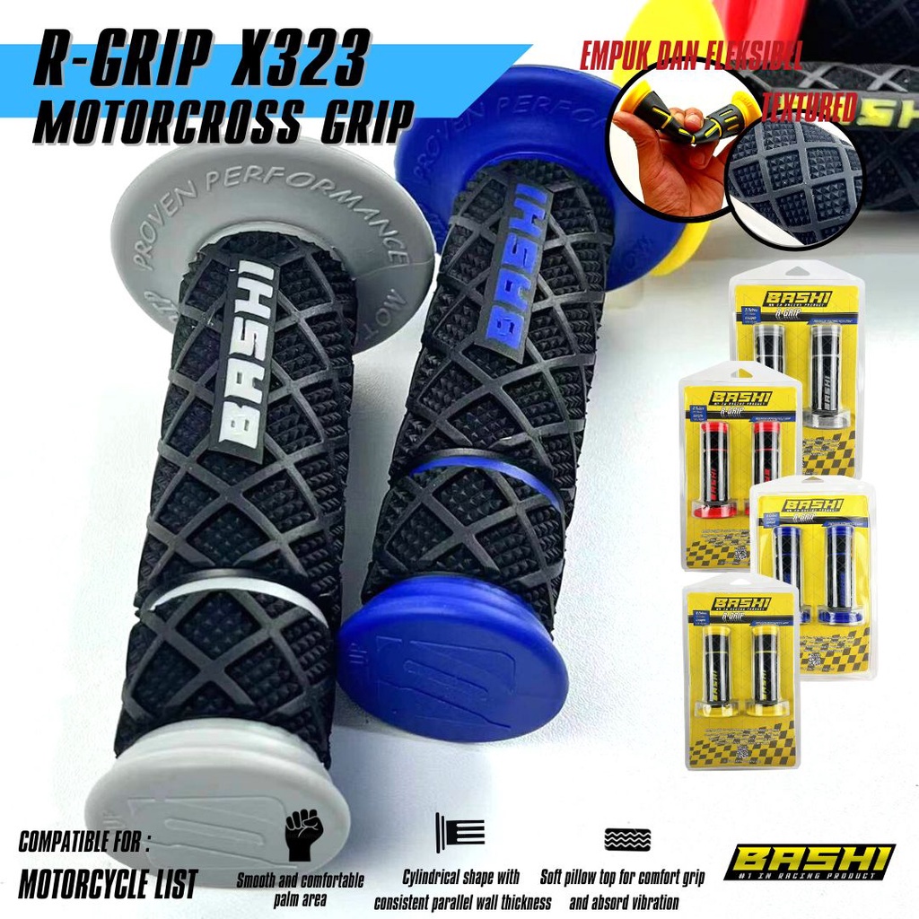 HANDGRIP MOTOR BASHI R-GRIP X323 TPR MOTOCROSS EMPUK FLEKSIBEL ANTI SLIP TOURING