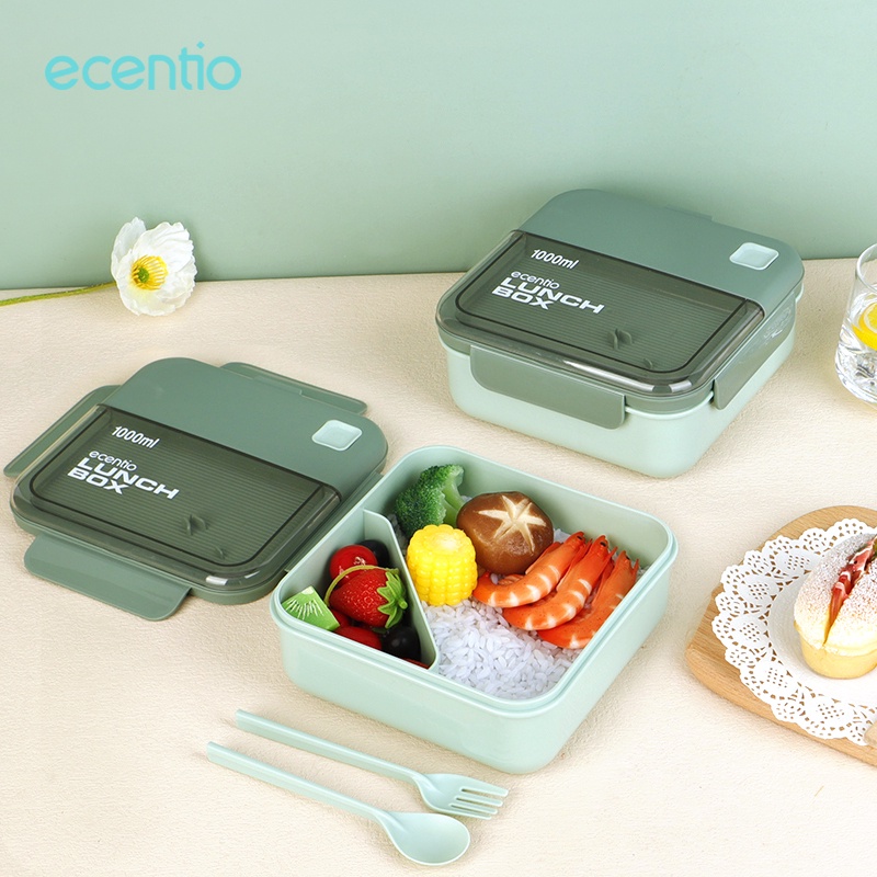 ecentio kotak makan tempat bekal lunch box 1000ml lunch box 2 grids sendok makan set BPA free