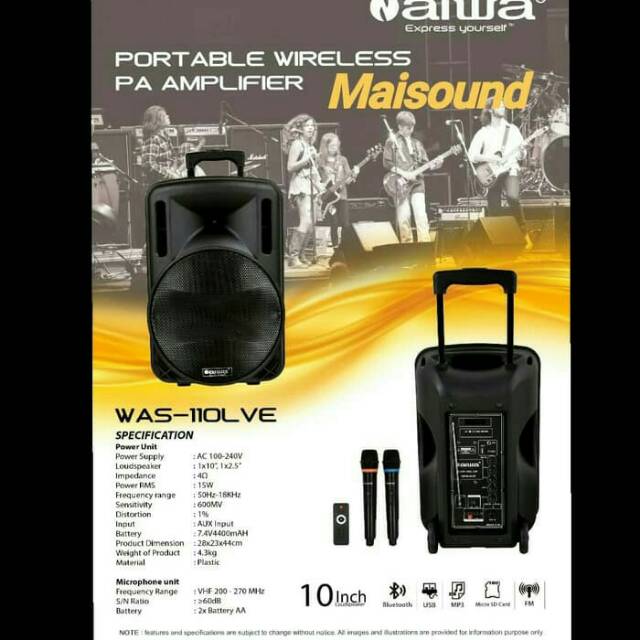 Portable Speaker Meeting AIWA WAS 110LVE 110 LVE 10 Inch
