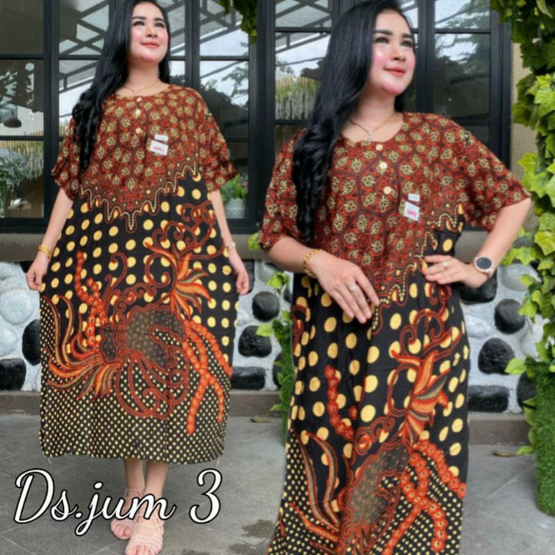 Daster jumbo lengan pendek daster sogan besar Ld 130 muat sampai bb 86 kg daster bu tejo sultan batik pekalongan alfarizqy grosir daster viral terbaru rayon premium busui kancing depan