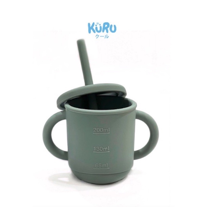 Kuru Silicone Straw + Spout Training Cup with Handle 2in1 // Gelas Latihan Minum Silikon Bayi Spout + Sedotan 2in1 Pegangan Tangan BPA FREE // Kuru Sippy Cup Training Baby